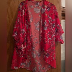 Amazon Red Floral Sheer Kimono Vest